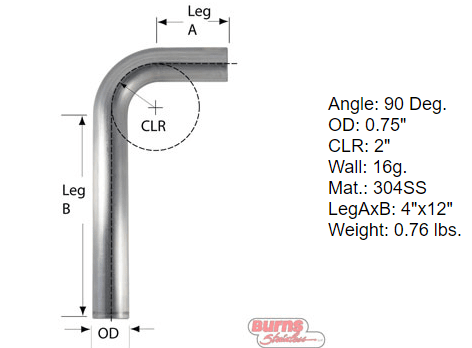 90 Degree Tubing Bends 304 L Stainless Steel